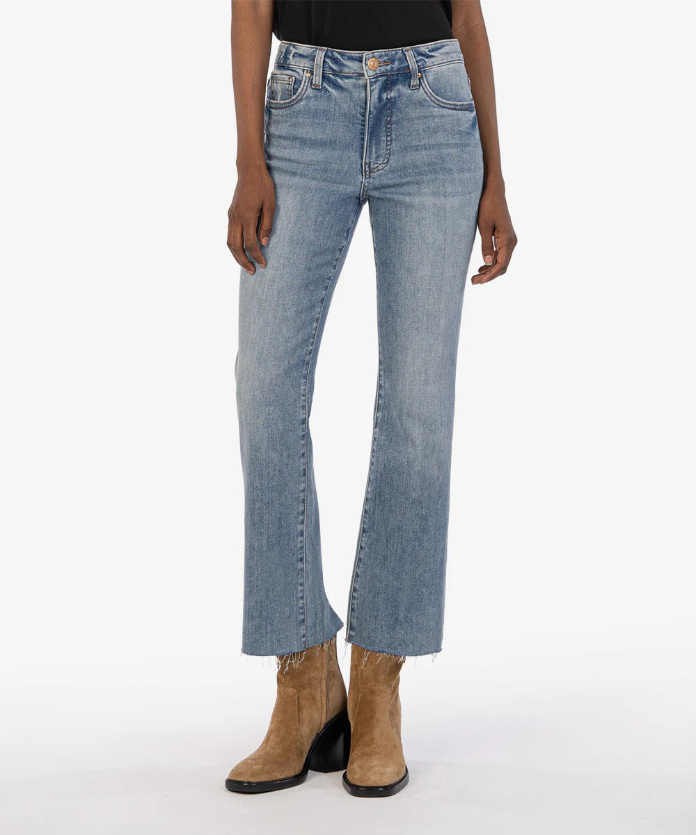 Kut from the Kloth Kelsey High Rise Fab Ab Ankle Flare Jeans in Extraordinary Wash