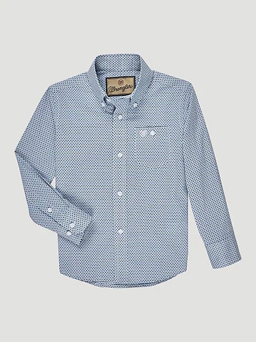 Wrangler Boy's Classic Button Down Printed Shirt In Blue Sea Cross