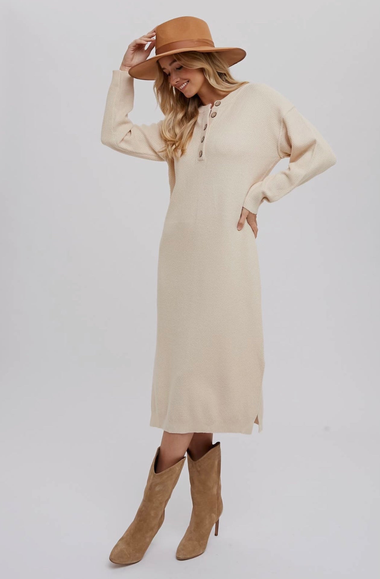 Blue Ivy Cream Midi Sweater Dress
