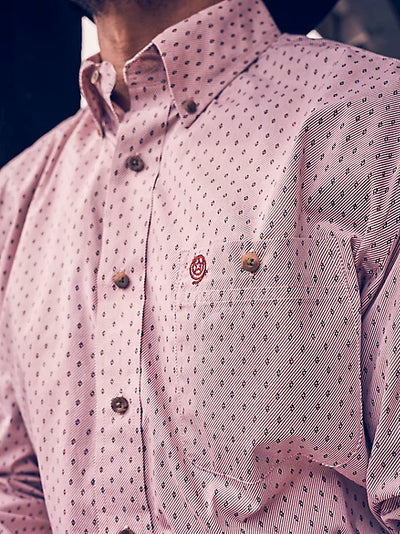 Wrangler Men's George Strait Long Sleeve Button Down One Pocket Shirt in Brick Red Diamond