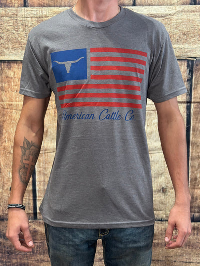 American Cattle Co. Flag Graphic Tee in Heather Gray