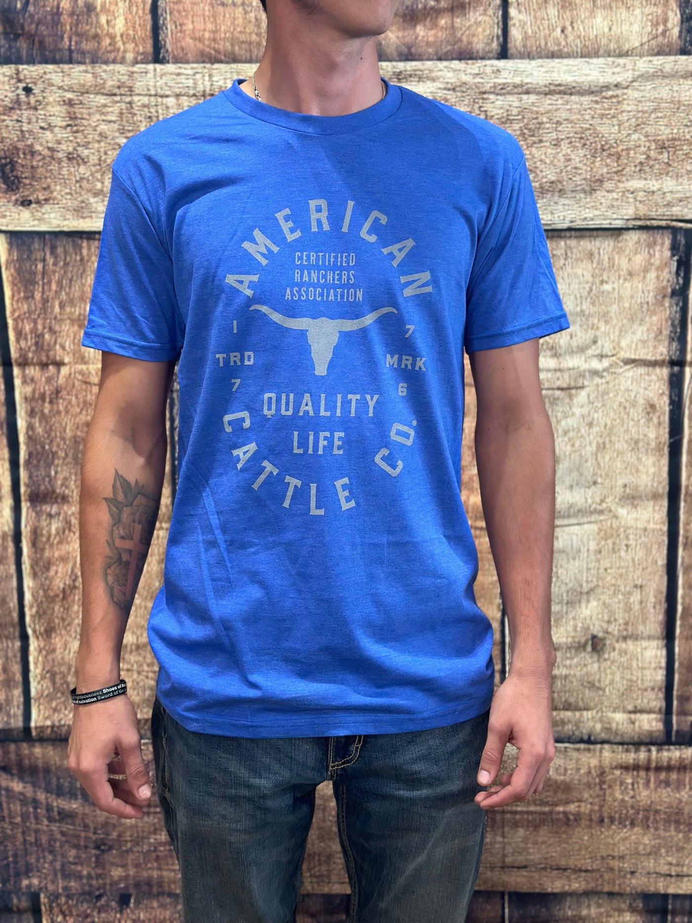 American Cattle Co. Quality Life Graphic Tee in Royal Heather