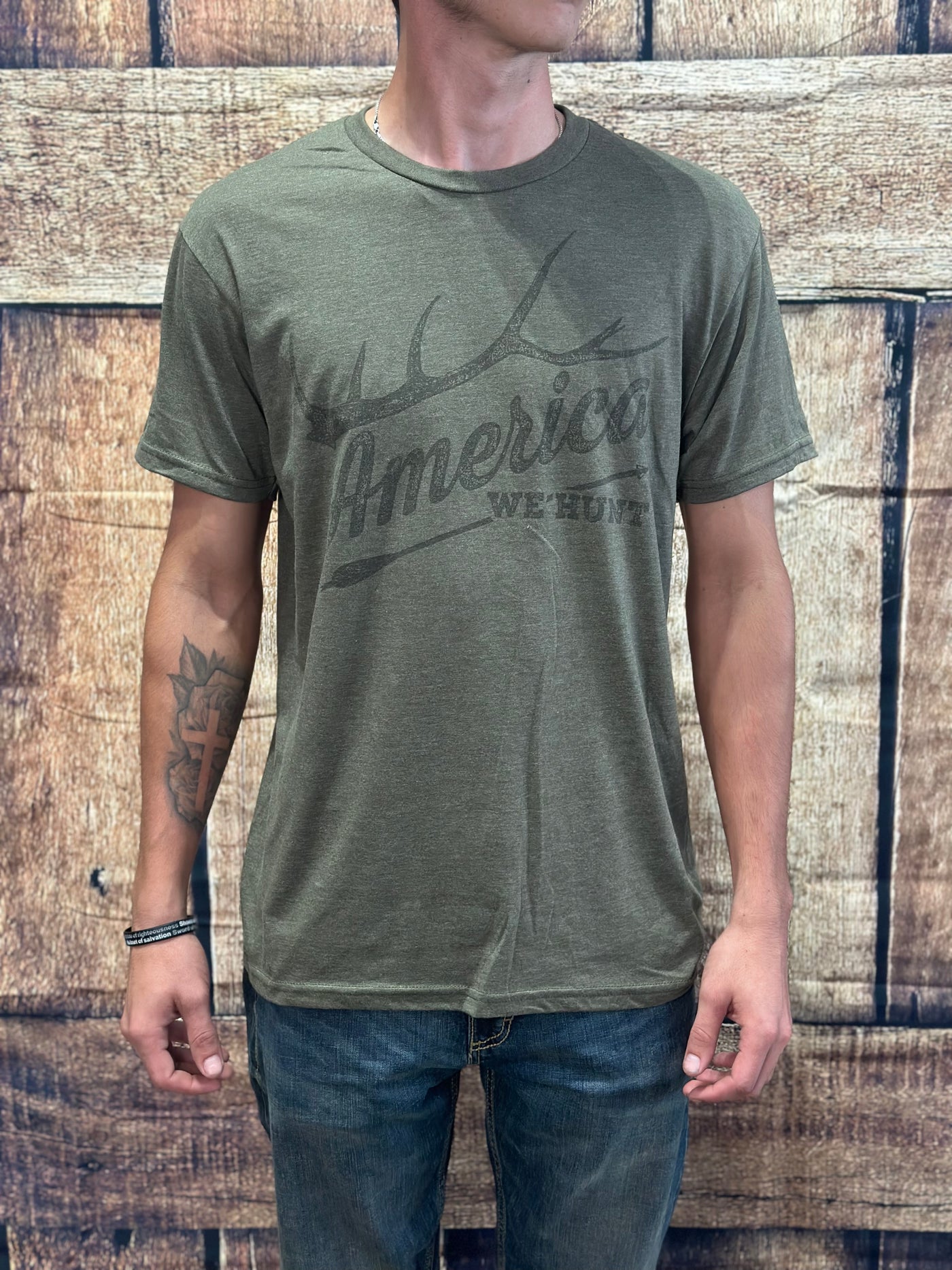 American We Hunt Graphic Tee in Military Green