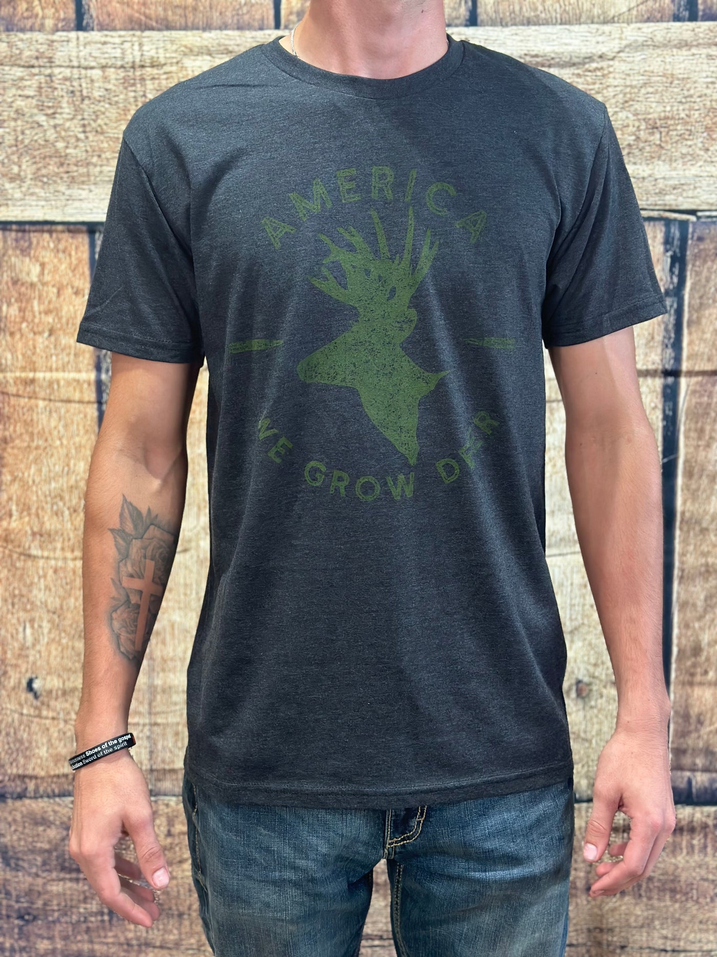 America"We Grow Deer" Graphic Tee in Black