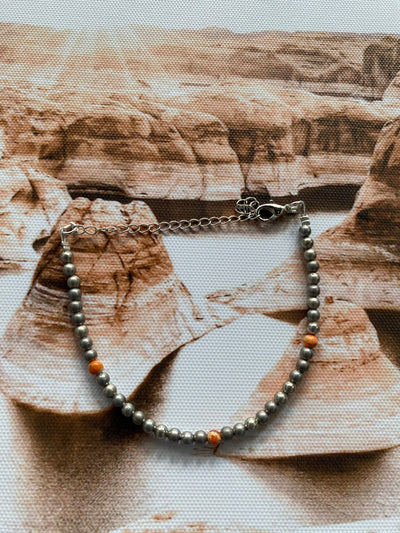 4MM Silver Plated Pearl Bracelet with Orange