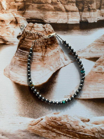 4mm Navajo Pearl and Turquoise Bracelet