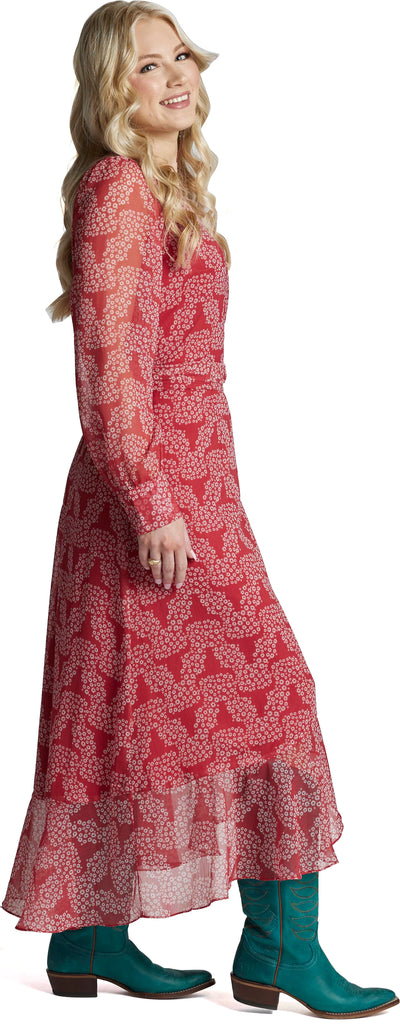 Justin Ladies Red Floral Skull Wrap Maxi Dress