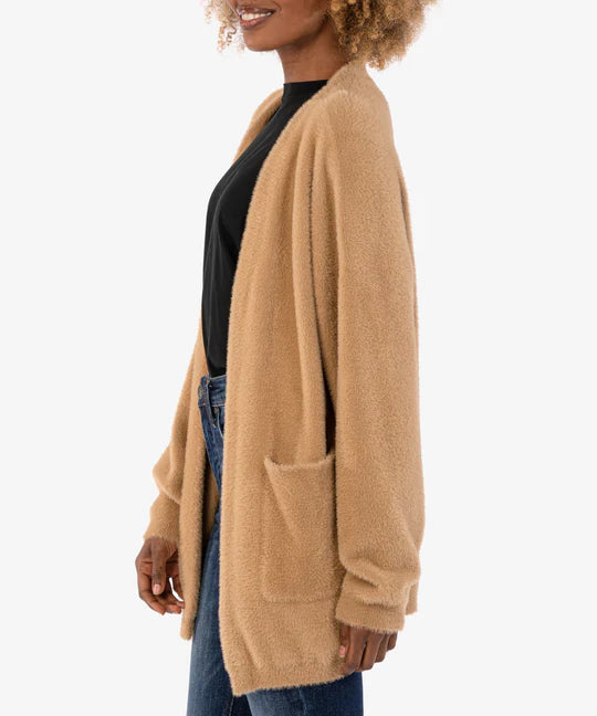 Kut from the Kloth Dana Longline Open Front Cardigan in Khaki