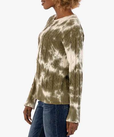 Kut From The Kloth Celia Tie Dye Cotton Cable Knit Sweater