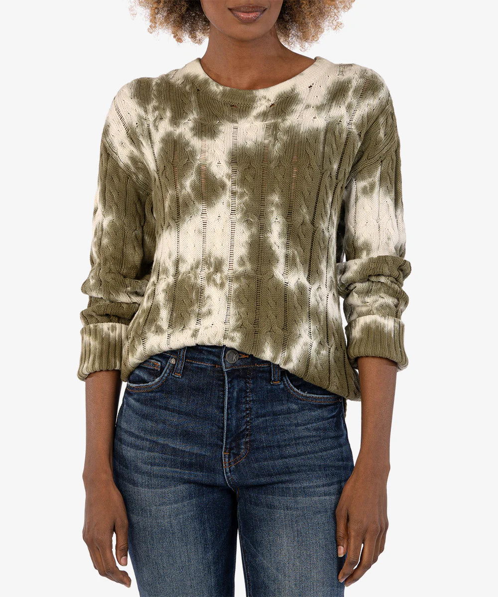 Kut From The Kloth Celia Tie Dye Cotton Cable Knit Sweater