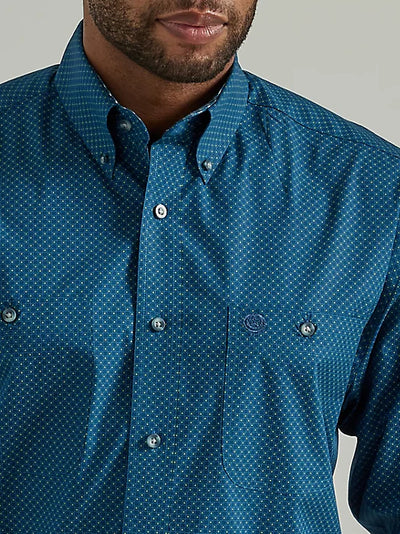 Wrangler George Strait Long Sleeve Button Down Two Pocket Shirt In Midnight Squares