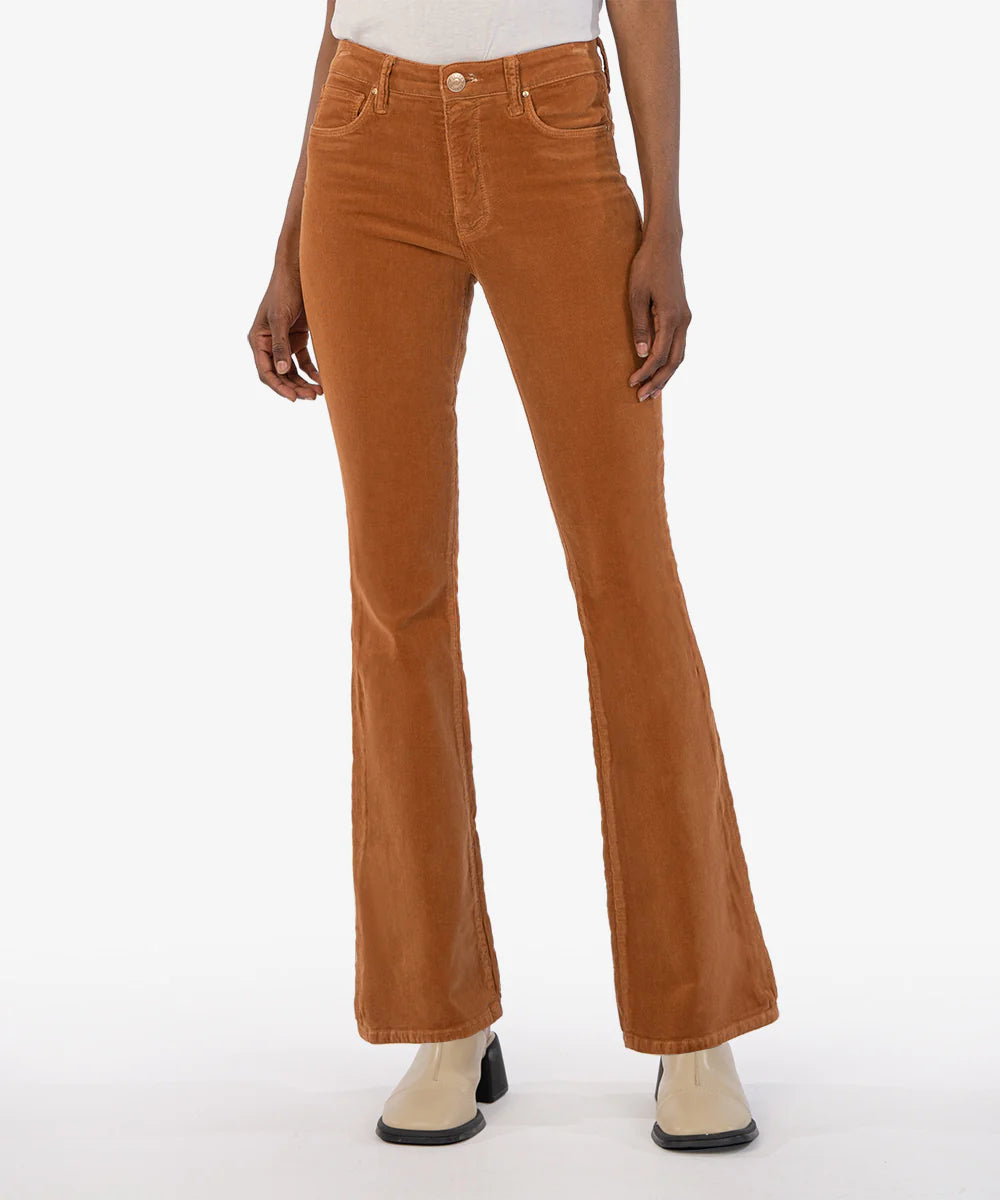 Kut from the Kloth Ana High Rise Fab Ab Corduroy Flare Jeans in Butterscotch