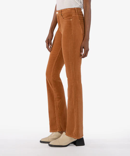 Kut from the Kloth Ana High Rise Fab Ab Corduroy Flare Jeans in Butterscotch