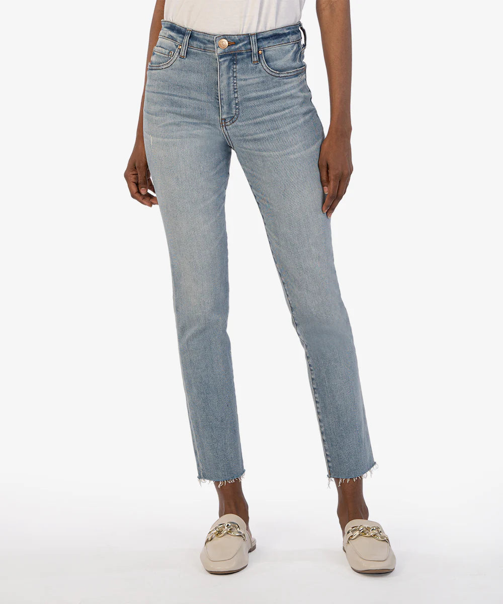 Kut from the Kloth Reese High Rise Fab Ab Ankle Straight Jeans in Circulated Wash