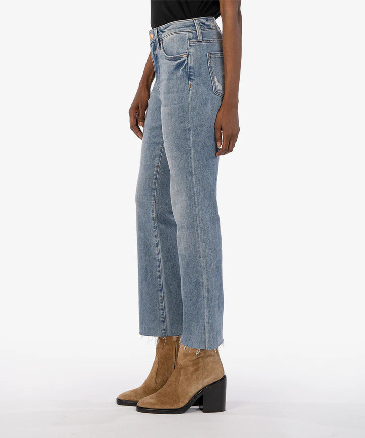 Kut from the Kloth Kelsey High Rise Fab Ab Ankle Flare Jeans in Extraordinary Wash