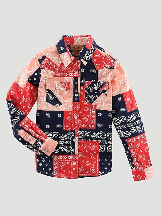 Wrangler's Girl's Youth Patchwork Western Snap Shirt in Patchwork