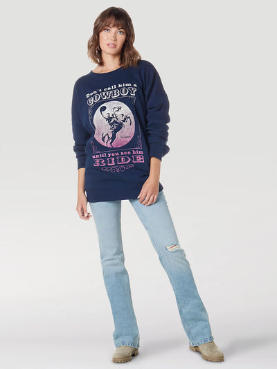 Wrangler Women's Cowboy Ride Fleece Sweatshirt in Pageant Blue