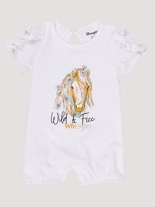 Wrangler Baby Girls Wild and Free Horse Romper in White