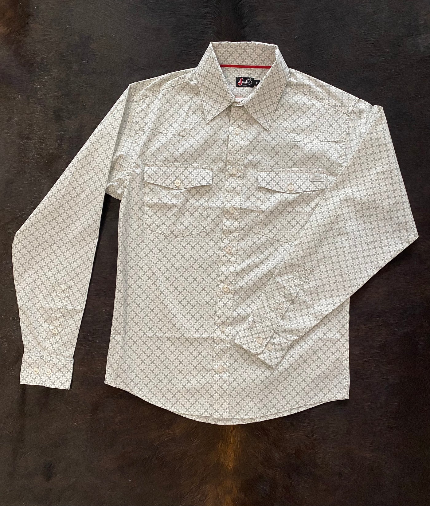 Justin Tech Men's Gray Clover Print Long Sleeve Shirt