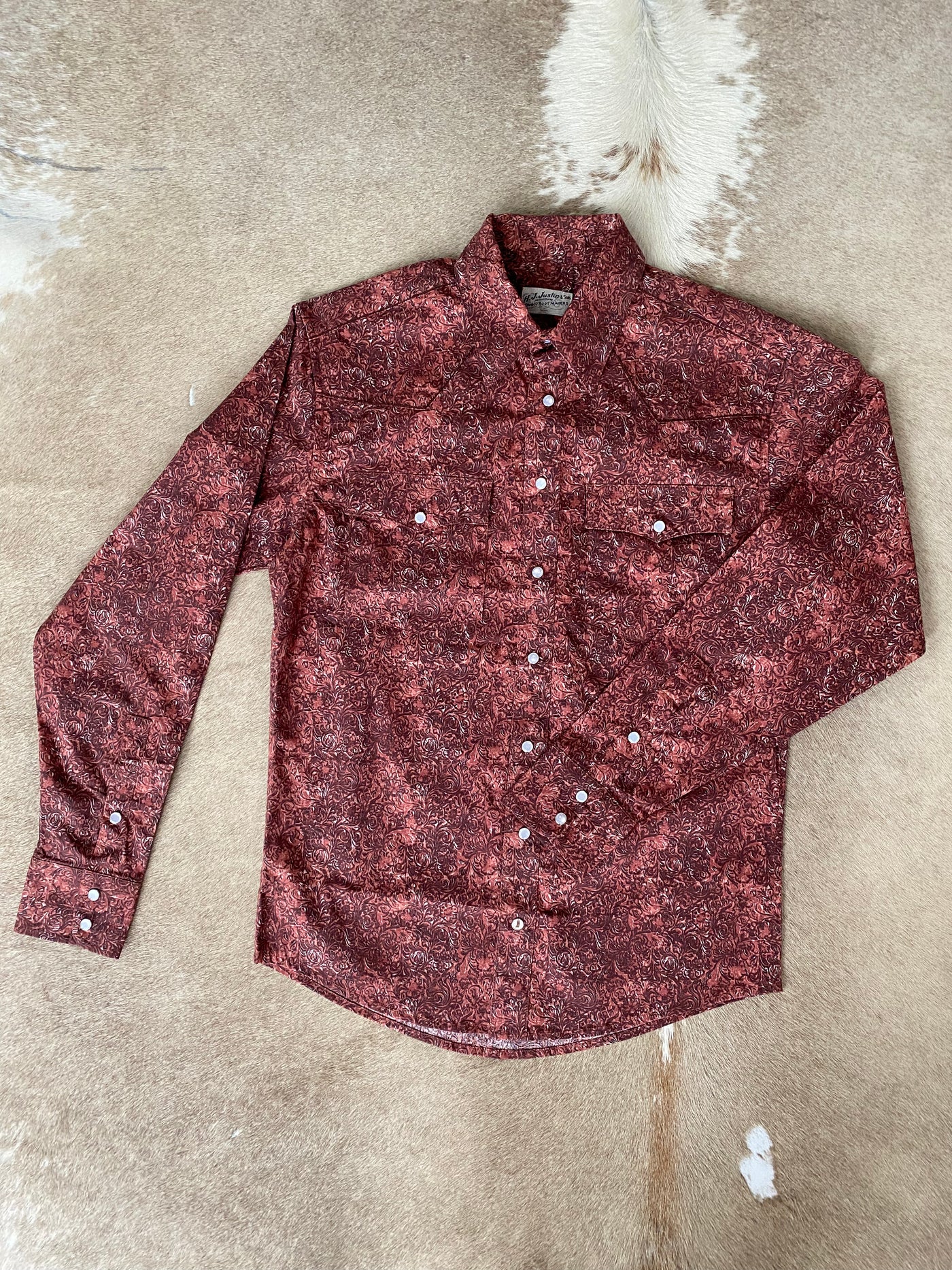 H.J. Justin & Sons Tech Men's Floral Leather Print Long Sleeve Shirt