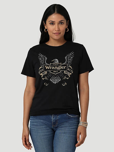 Wrangler Women's Wrangler Eagle Logo Slim Fit Tee In Jet Black