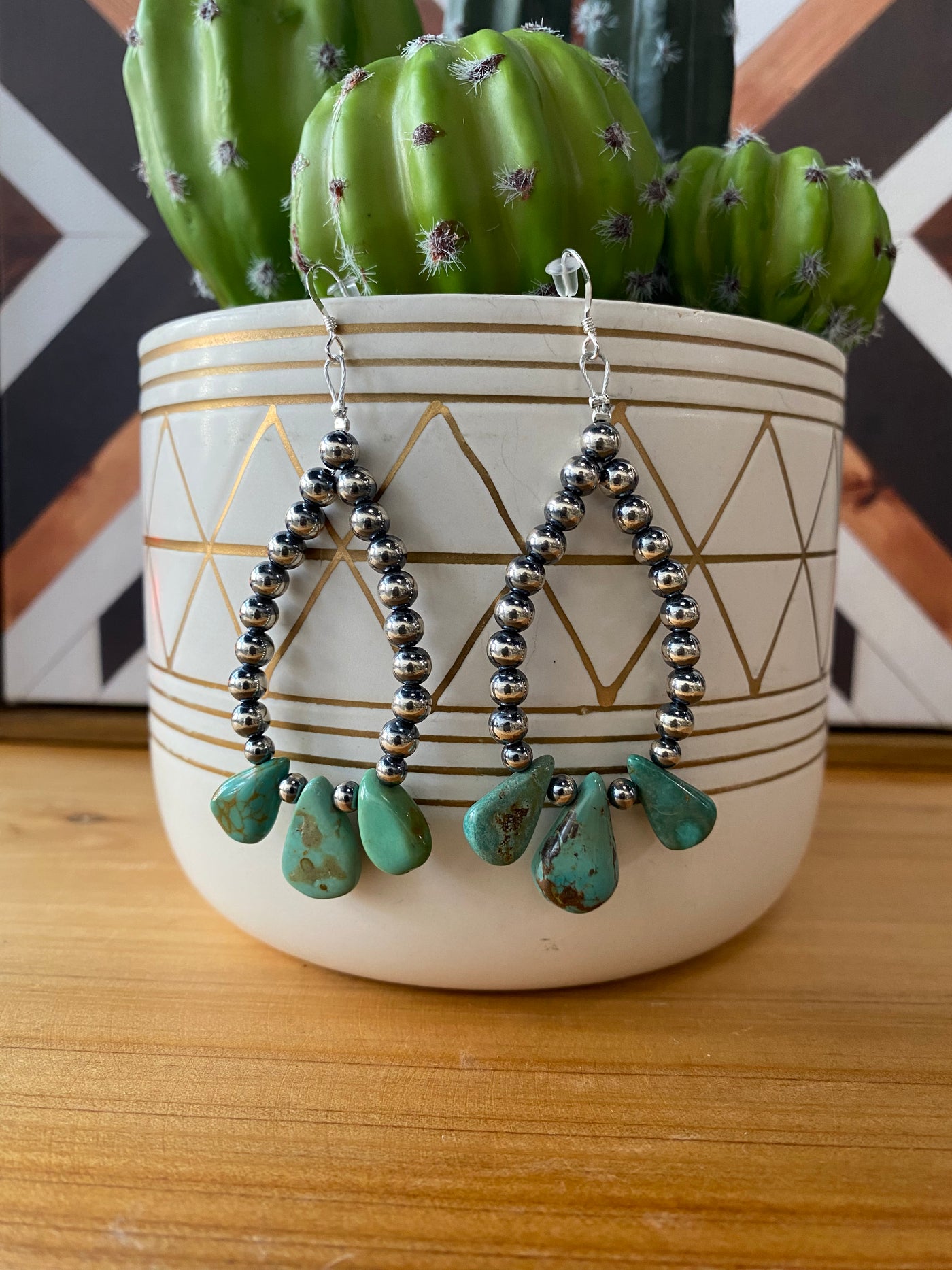 Baylee Teardrop Turquoise and Navajo Pearl Earrings