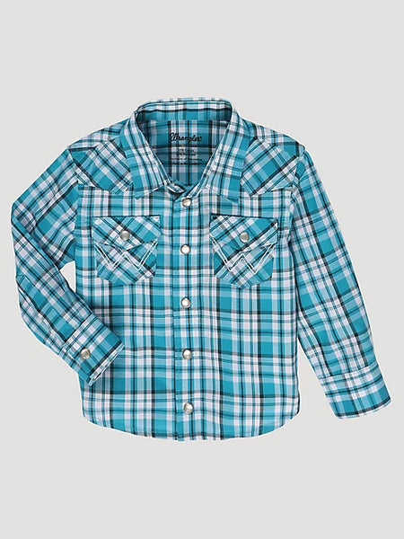 Wrangler Boy's Long Sleeve Snap Front Plaid Western Shirt In