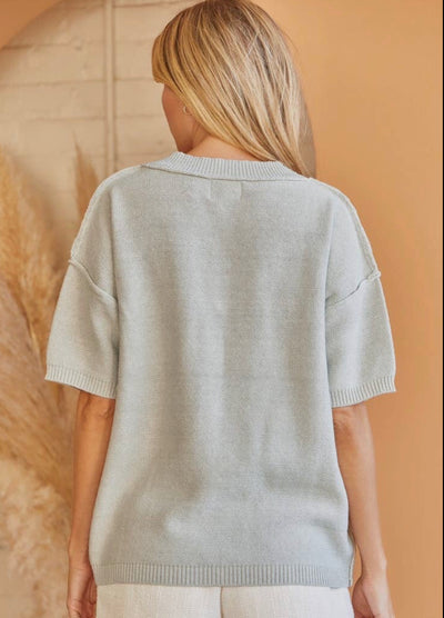 Andree Sammy Grey V-Neckline Short Sleeve Sweater