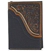 Tony Lama Trifold Wallet Pebbled Leather With Tooled Accent