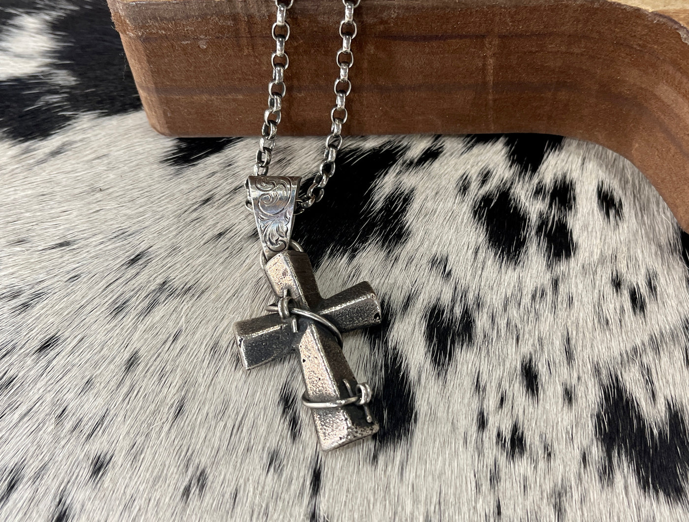 Custom Hand Carved Sterling Silver Cross Pendent