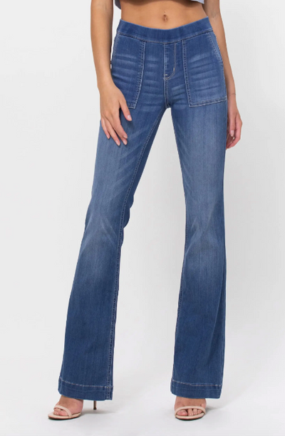 Cello Lady Mid Rise Flare Pull On Jeans