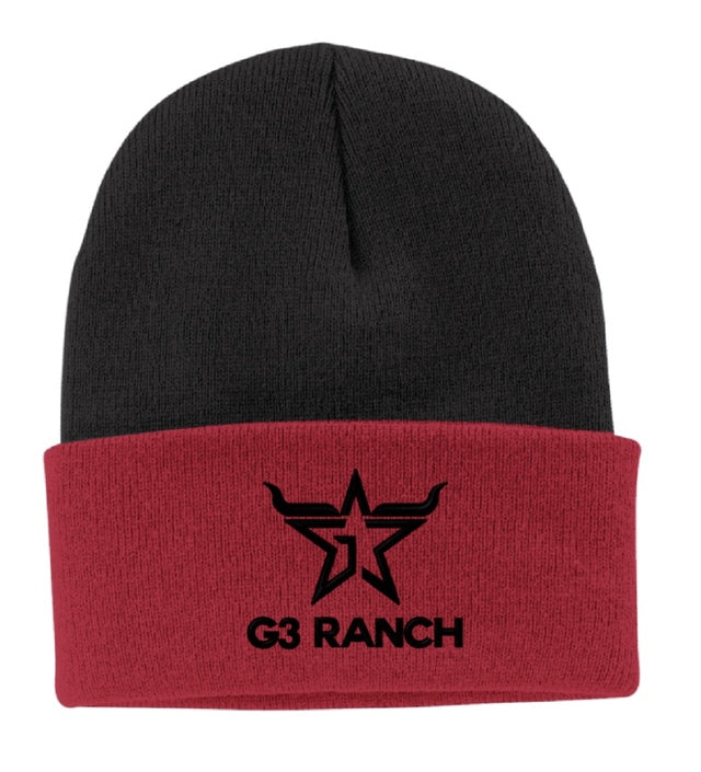 Black With Red Cuff Beanie