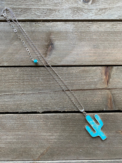 Halley Turquoise and Silver Cactus Necklace