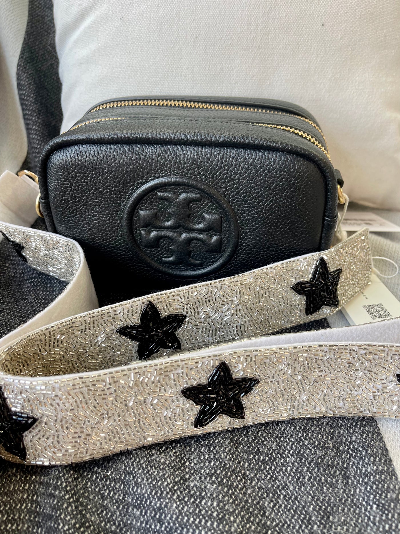 SILVER/BLACK STAR PURSE STRAP