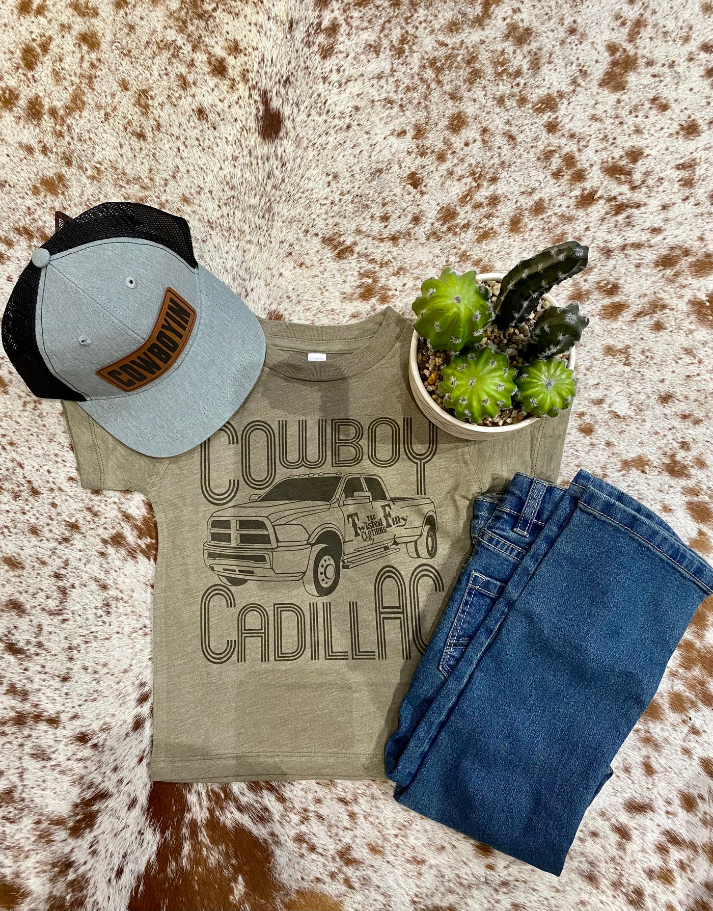 Twisted Filly Olive Green Cowboy Cadillac Graphic T-Shirt