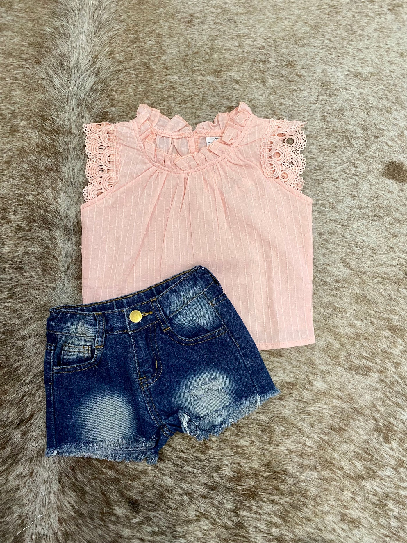 Youth Light Pink Top and Blue Jean Short Set