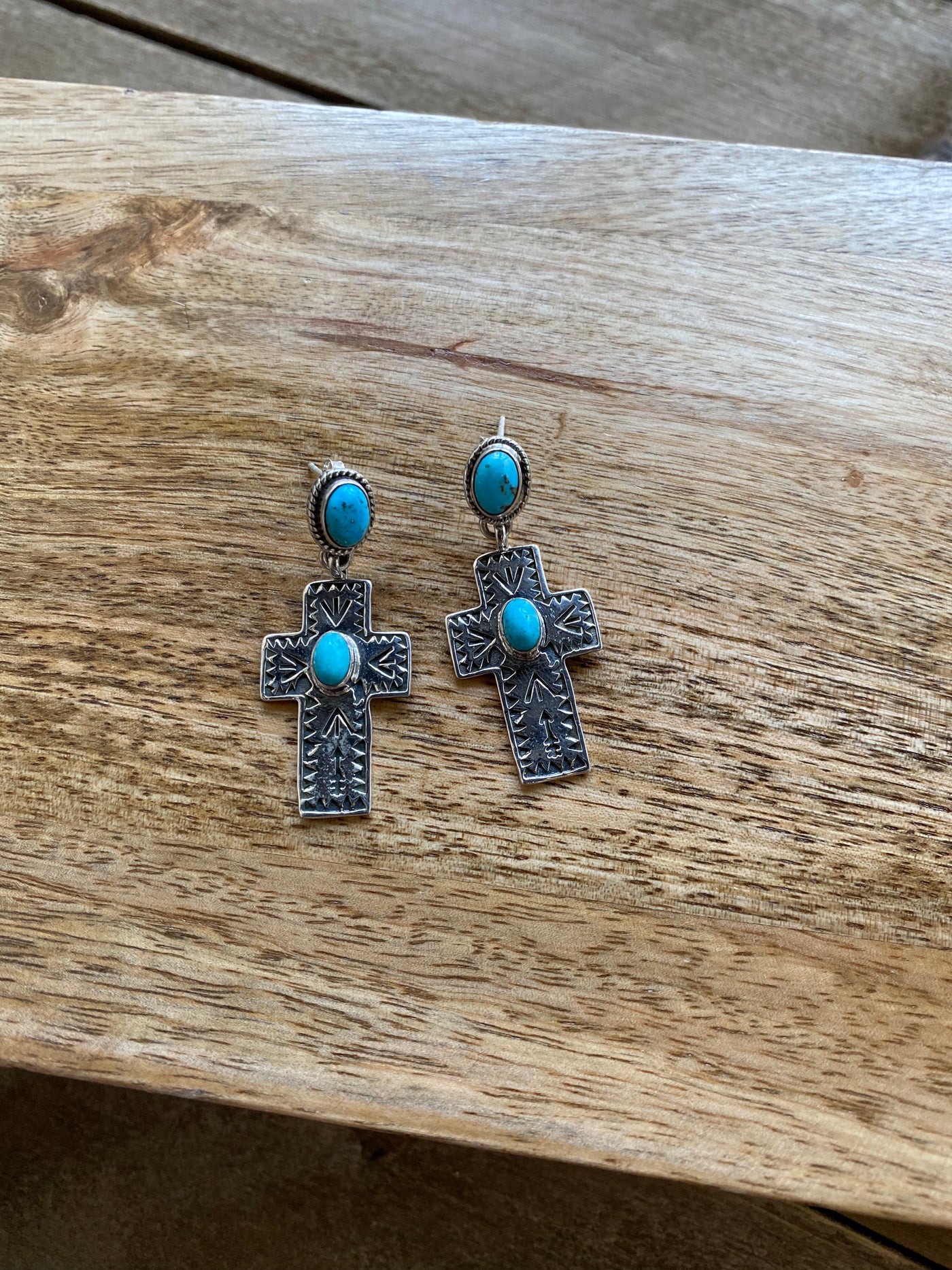 The Nolana Blue Kingman Turquoise Cross Earrings