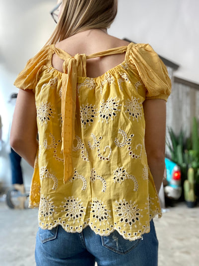 Daisy Mustard Floral Puff Sleeve Top