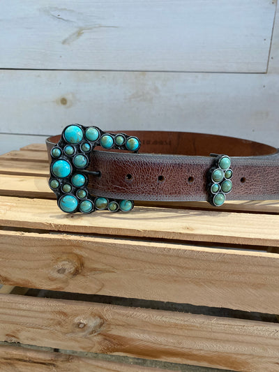 Maria Silver and Turquoise Genuine Leather Concho Belt
