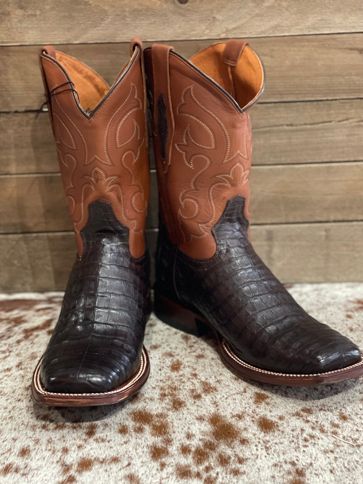 Tony Lama Cafe Burnished Caiman Belly Tail