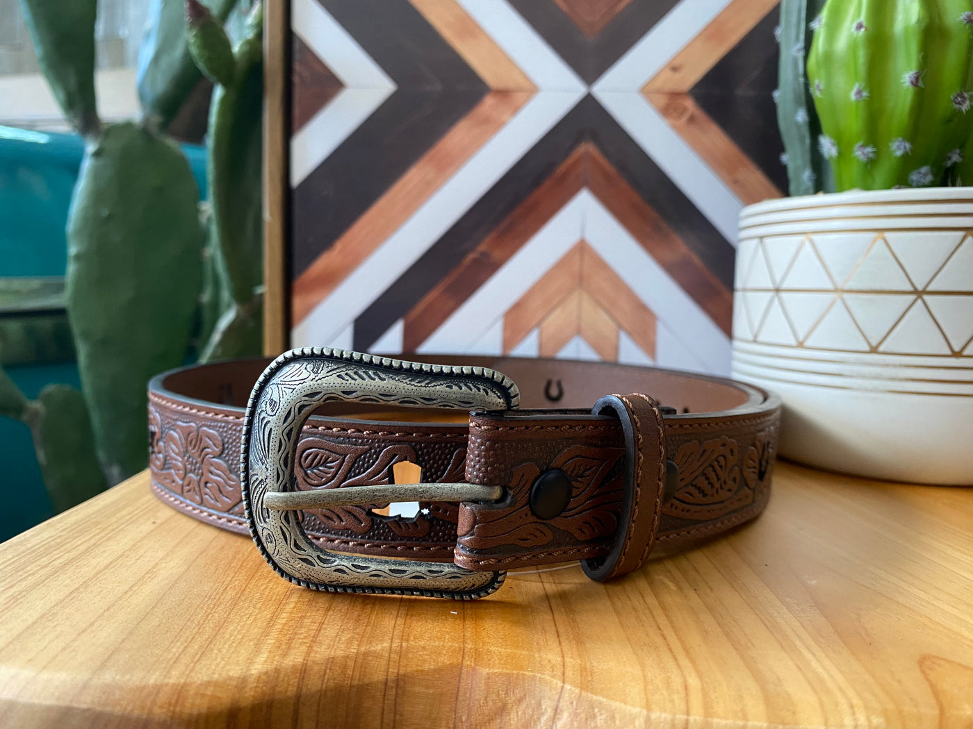 Arena Ace Boys Belt Tooled Pattern with Western Cut-Outs