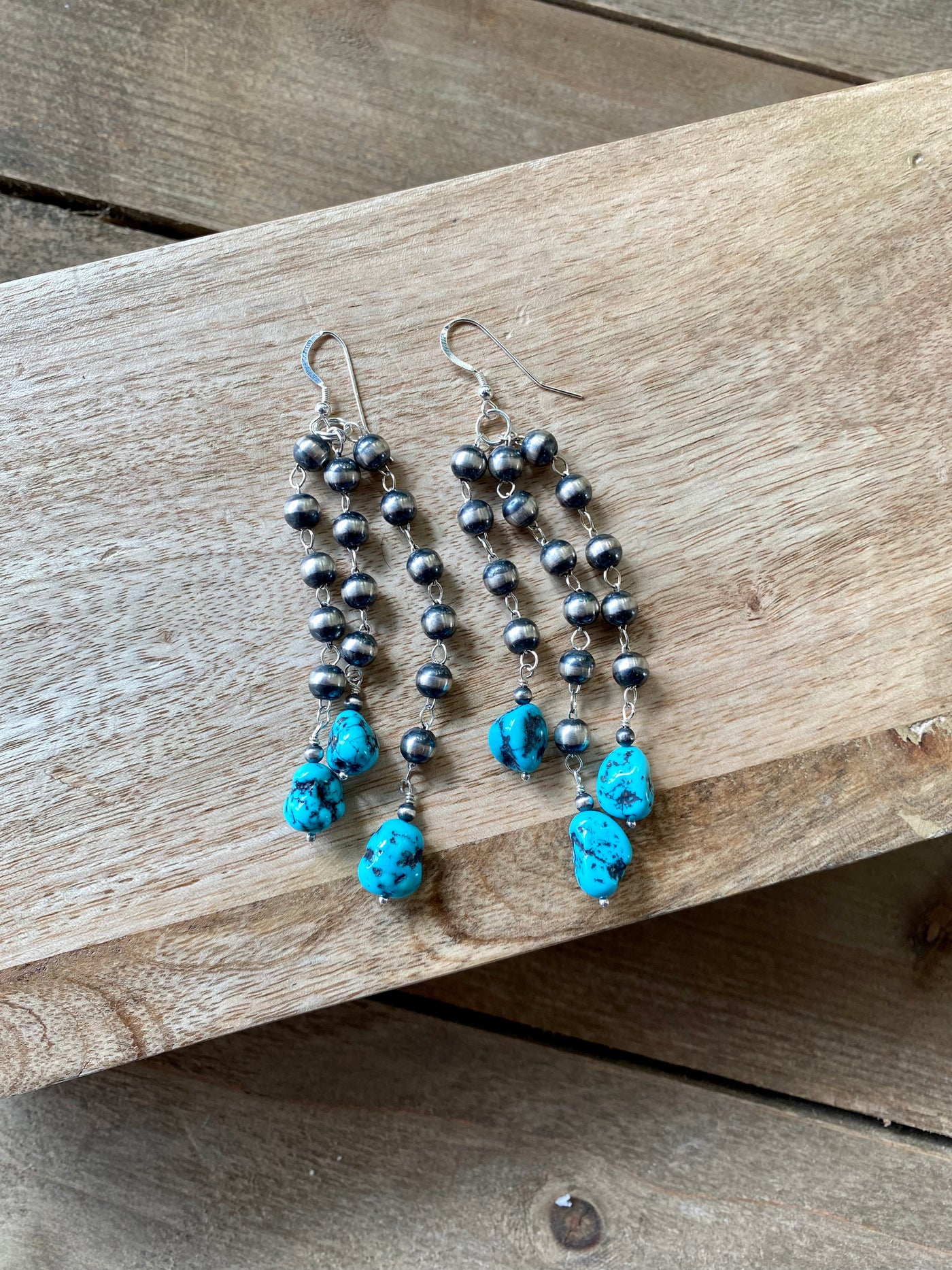 G3 Turquoise Chunk and Navajo Pearl Waterfall Earrings
