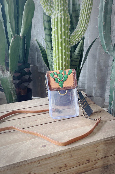 American Darling Crystal Clear Cactus and Tan Leather Cross Body
