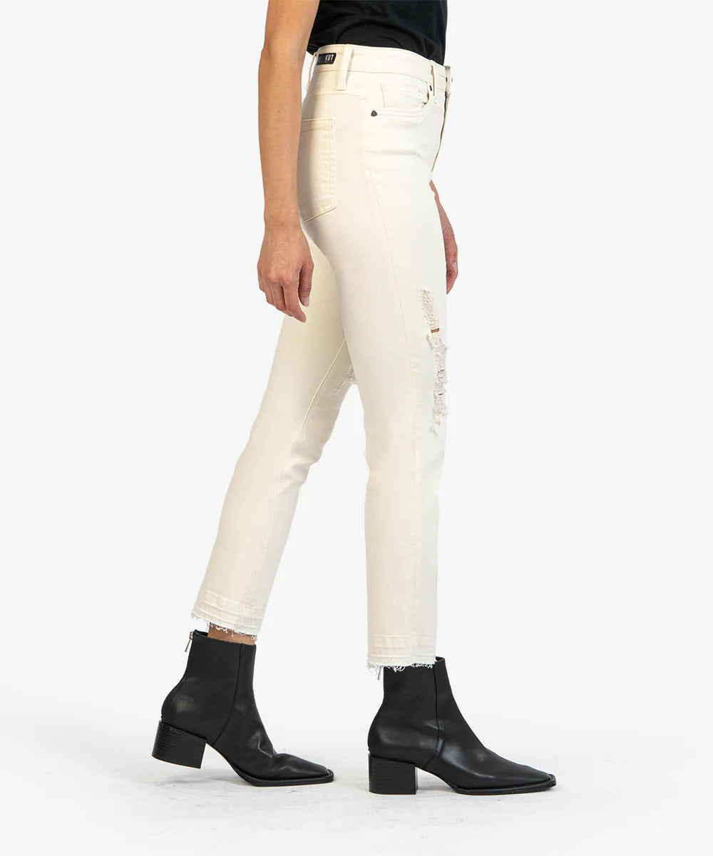Kut from the Kloth Rachael High Rise Fab Ab Mom Jeans in Ecru Wash