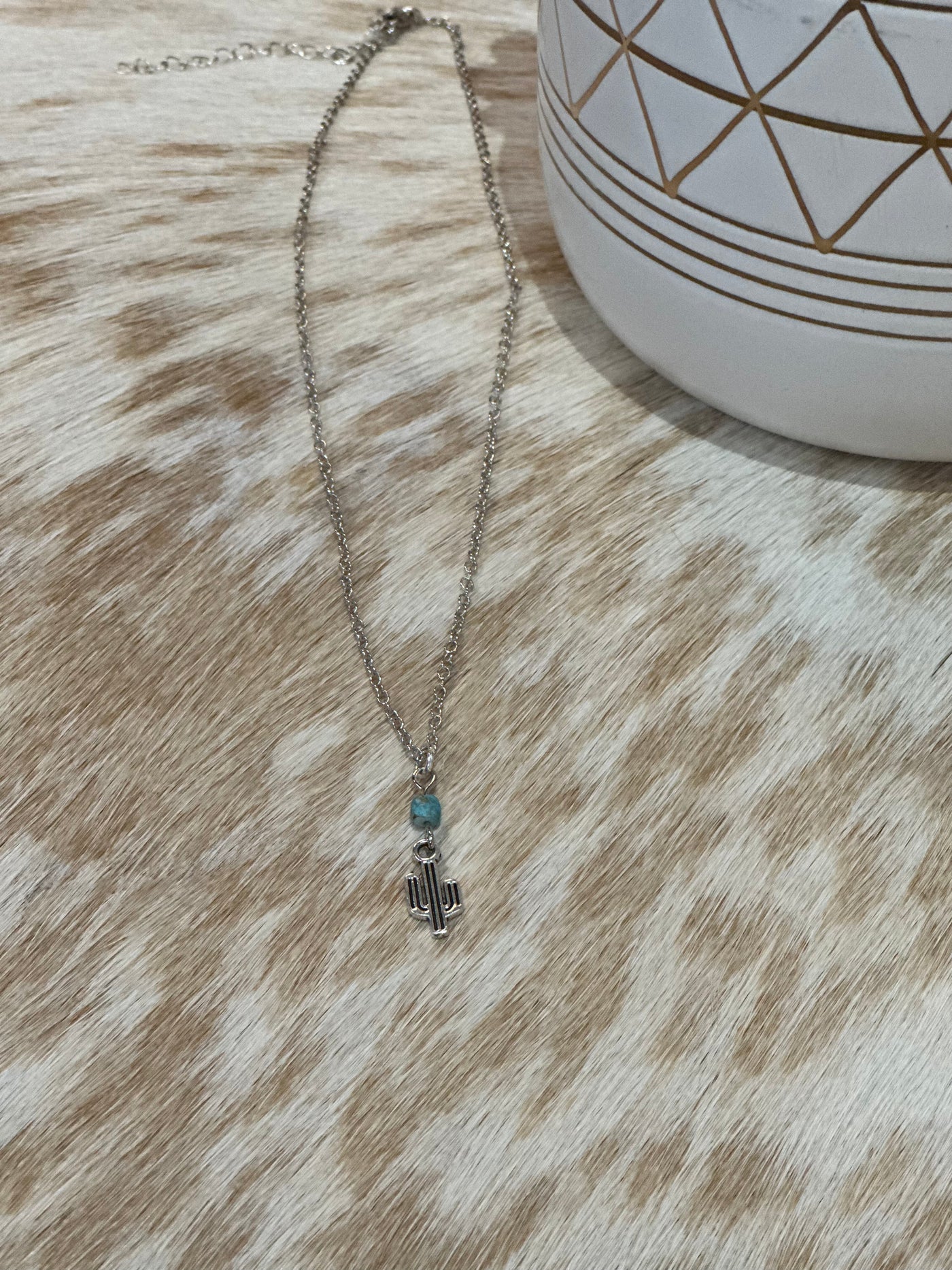 Turquoise and Cactus Chain Necklace