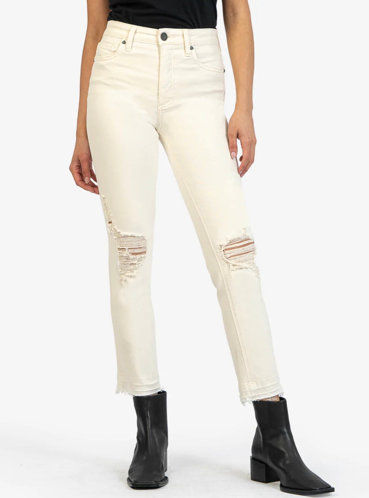 Kut from the Kloth Rachael High Rise Fab Ab Mom Jeans in Ecru Wash